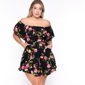 Curvy Sense PLUS SIZE ROSABEL FLORAL DRESS- BLACK